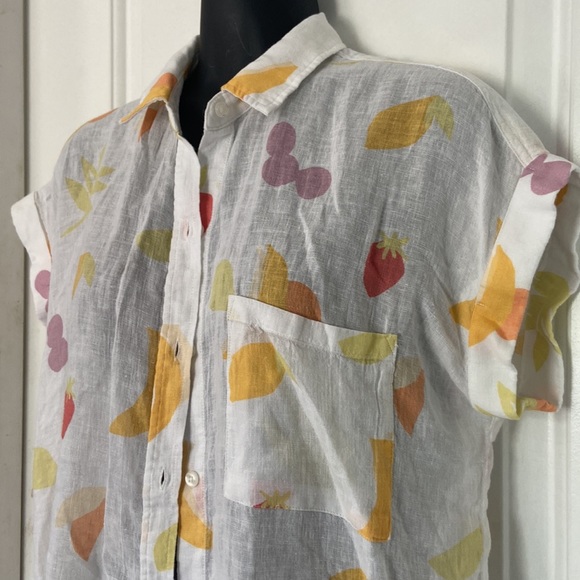 Rails linen blend button short sleeve fruits print white blouse - Picture 4 of 7